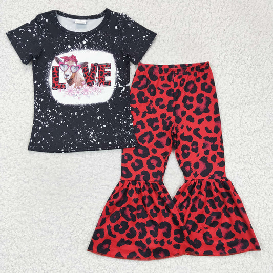 GSPO0288 Girls Outfit Cow Print Trousers Boutique Set Milk Silk