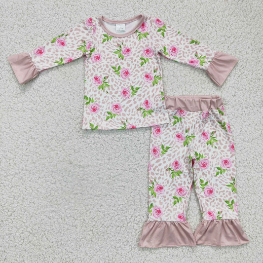 RTS NO MOQ ETA 5/7days Arrived GLP0367 girls outfits flower print pajamas long sleeve long pants