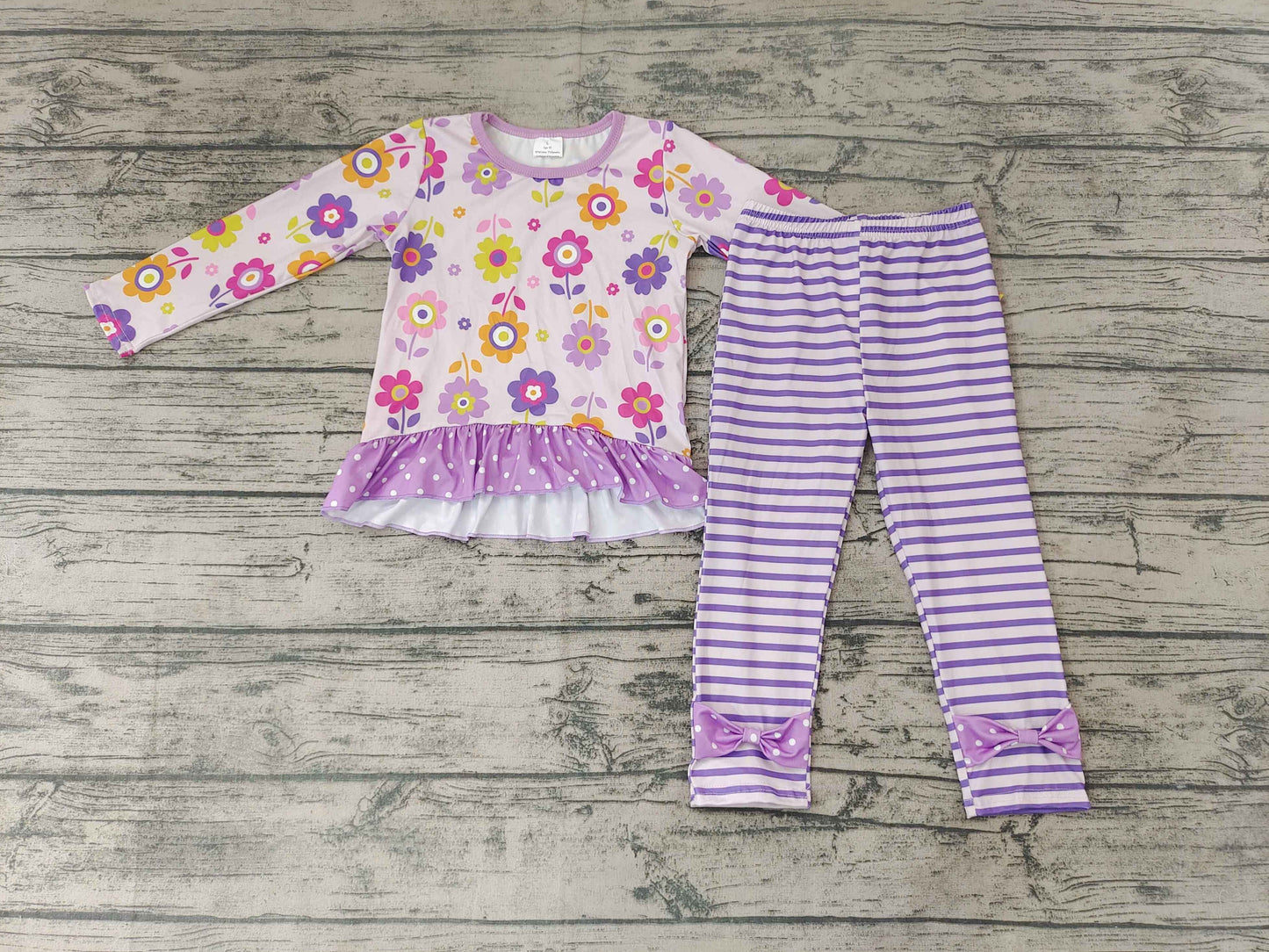 girls outfit long sleeve and long pants flower print