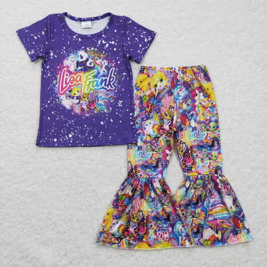 RTS NO MOQ（In Stock ) Girls LisaFrank Purple Short Sleeve Trousers Set