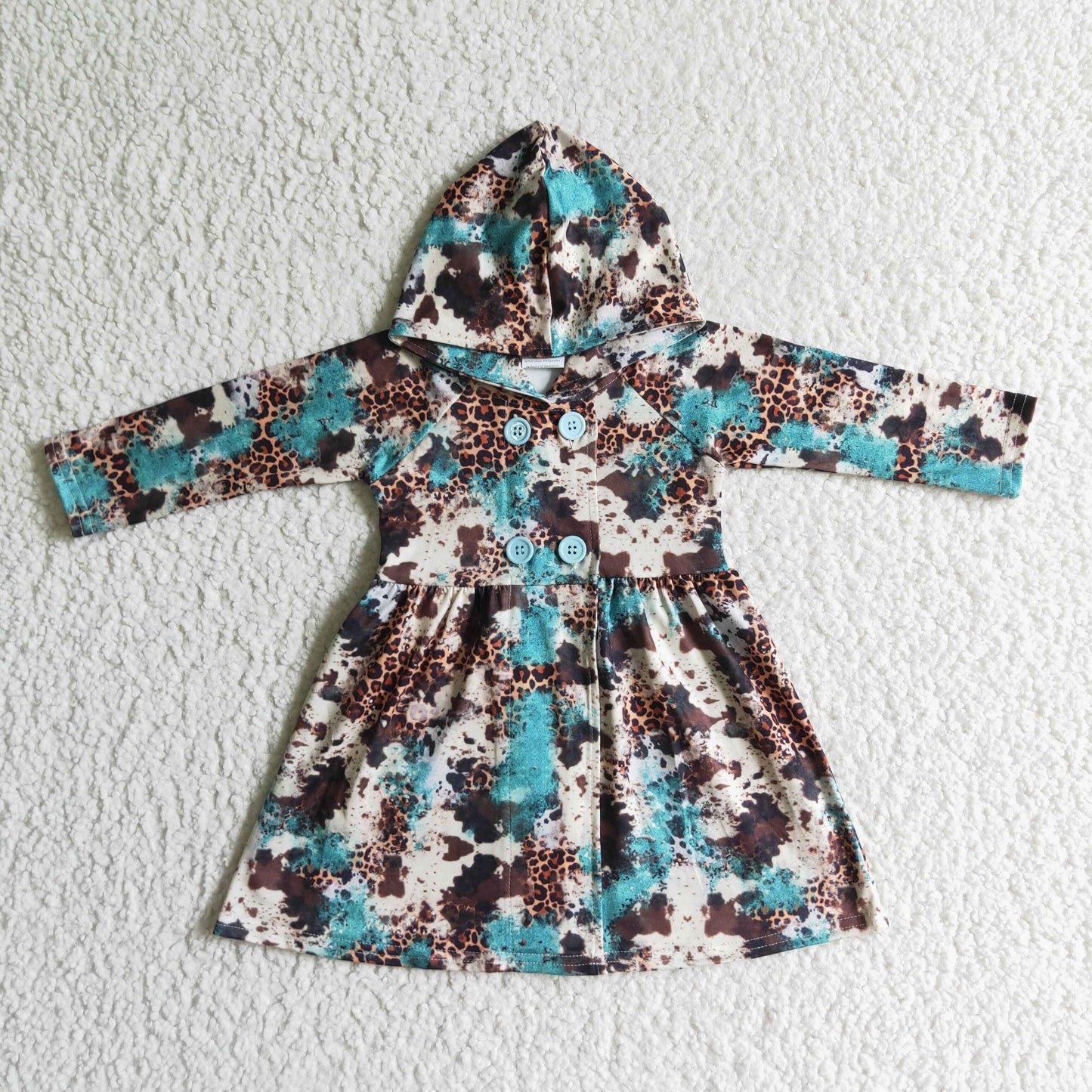 RTS NO MOQ GT0027 baby clothing long sleeve cow print kids dresses for girls with a hat milk silk