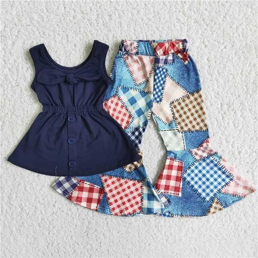NAVY TOP WITH BELL PANTS OUTFITS
