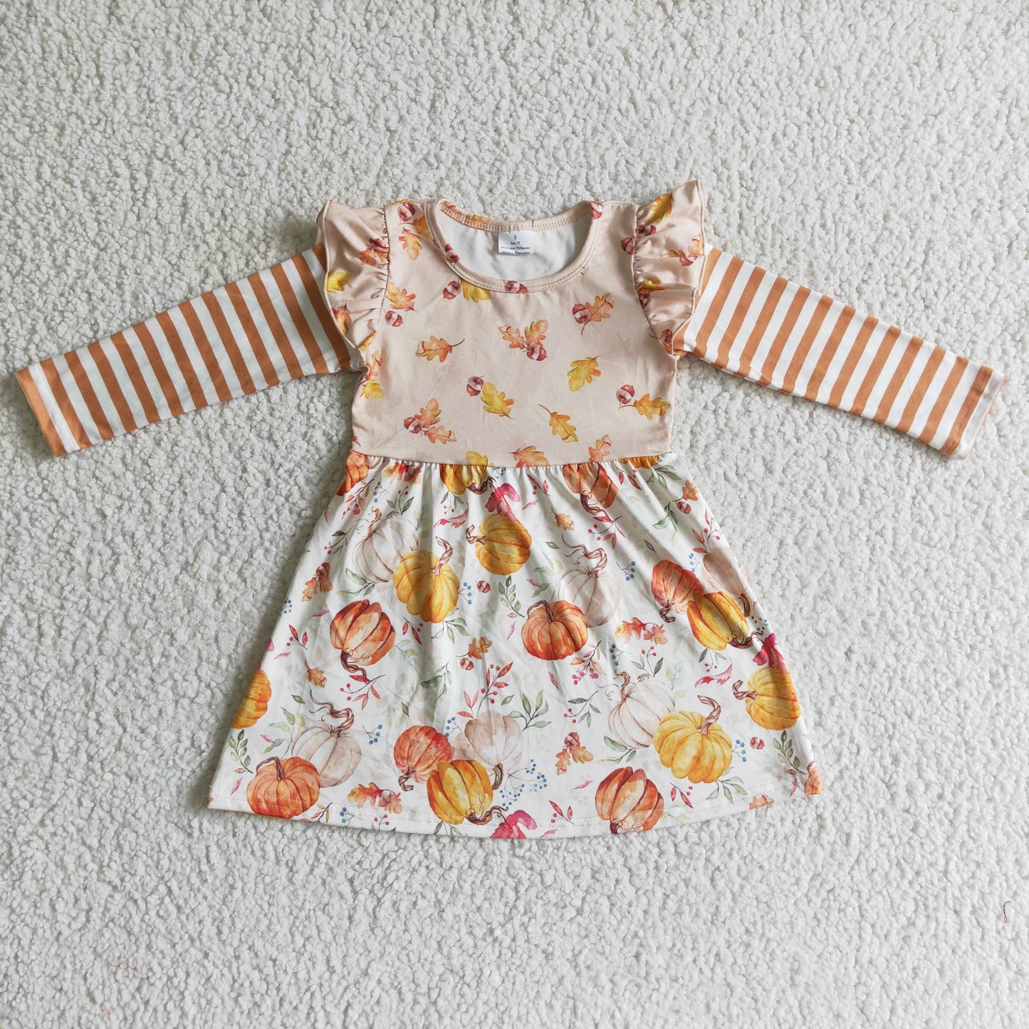 RTS NO MOQ ETA 5/7days arrived GLD0085 baby clothing long sleeve pumpkin print halloween kids dresses for girls milk silk