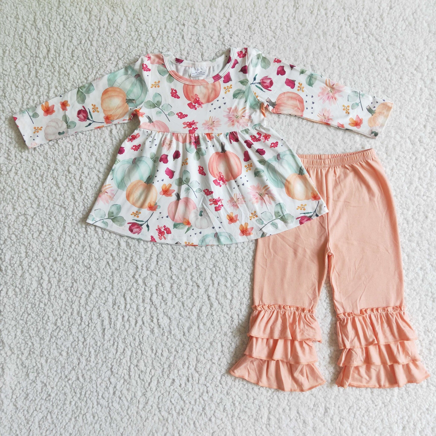 Girls halloween clothing long sleeve long pants outfit pumpkin print milk silk