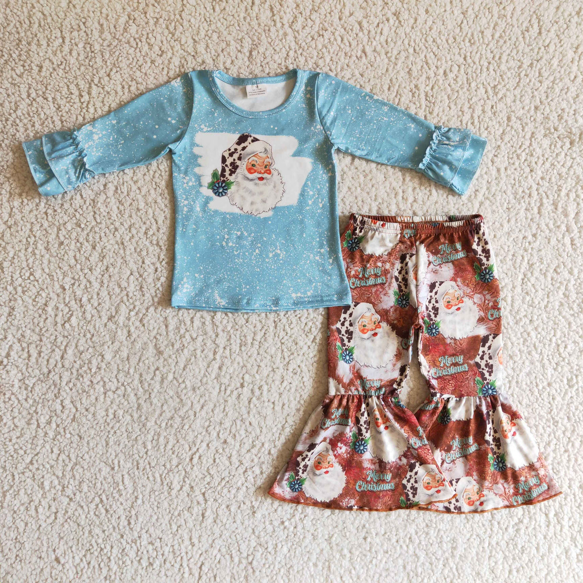 RTS NO MOQ GLP0258 girls christmas outfit long sleeve and long pants print