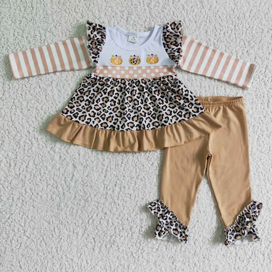 GLP0184 girls Halloween outfit long sleeve and long pants pumpkin print