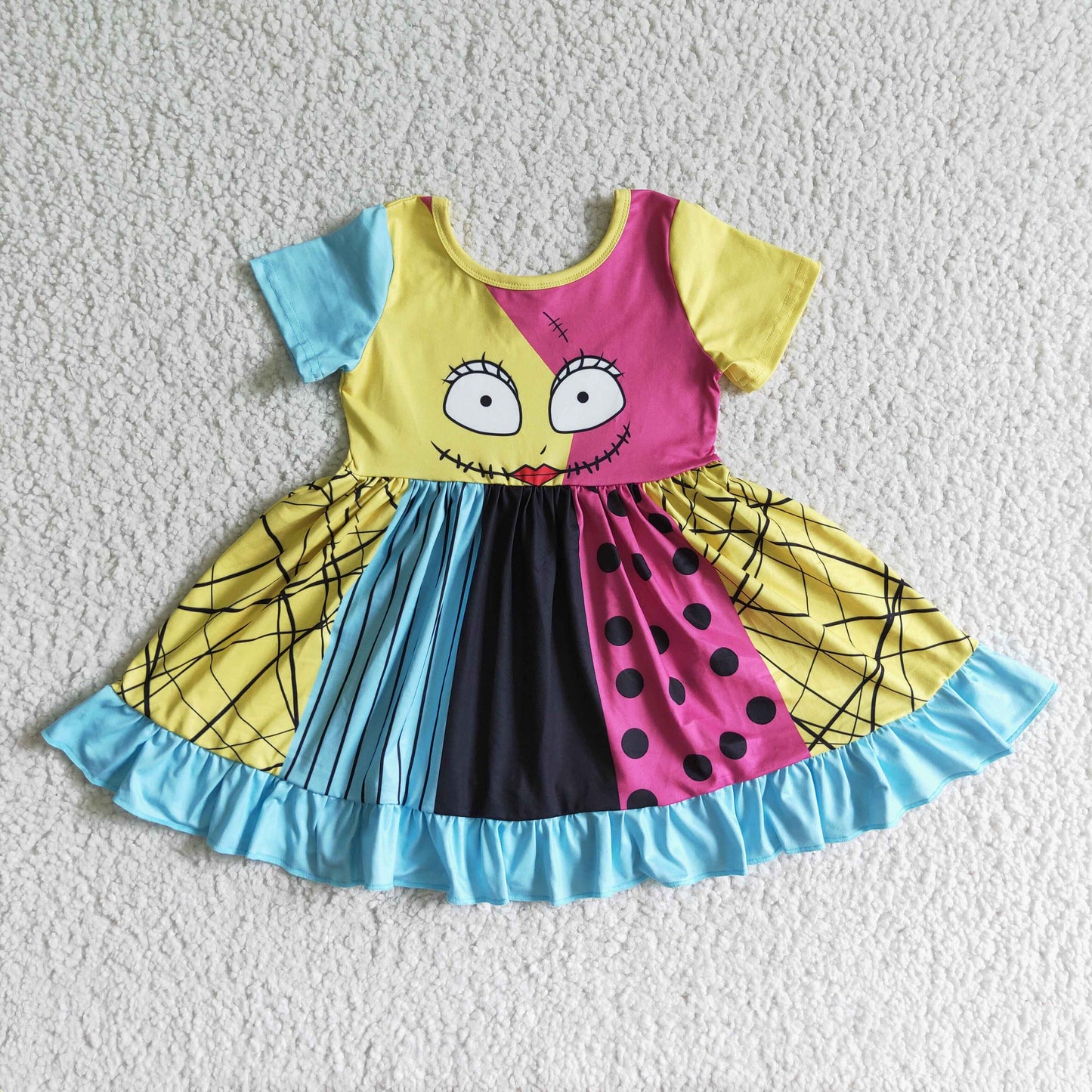 GSD0130 girls summer dress baby clothing over knee short sleeve dress milk silk