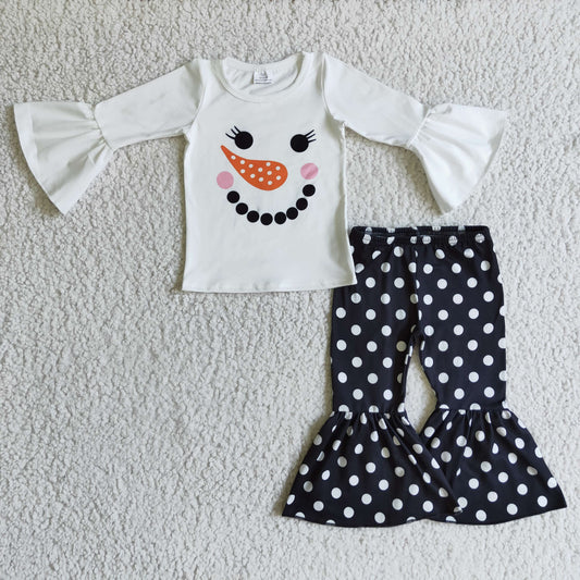 RTS NO MOQ GLP0304 Kids Clothing Girls Long Sleeve Top And Long Pants Snowman Print