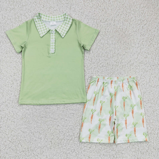 BSSO0095 Baby boys carrot print short sleeve short pants milk silk kids summer outfit