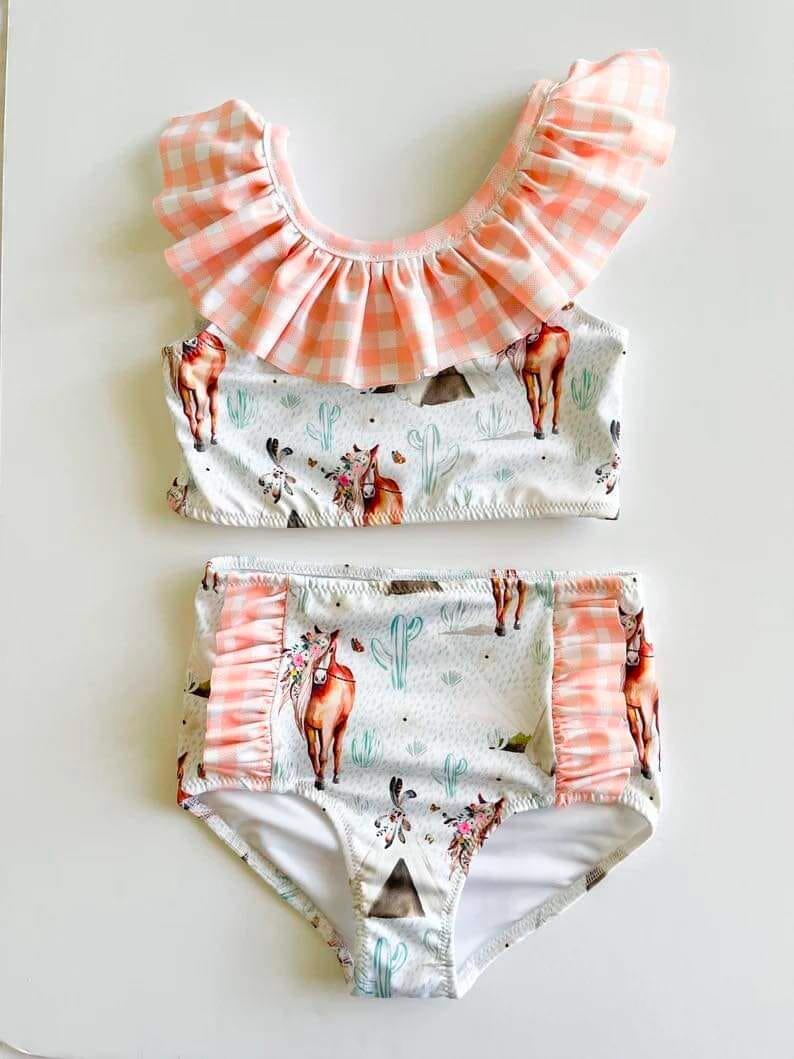Horse Cactus Orange Swimsuit Set