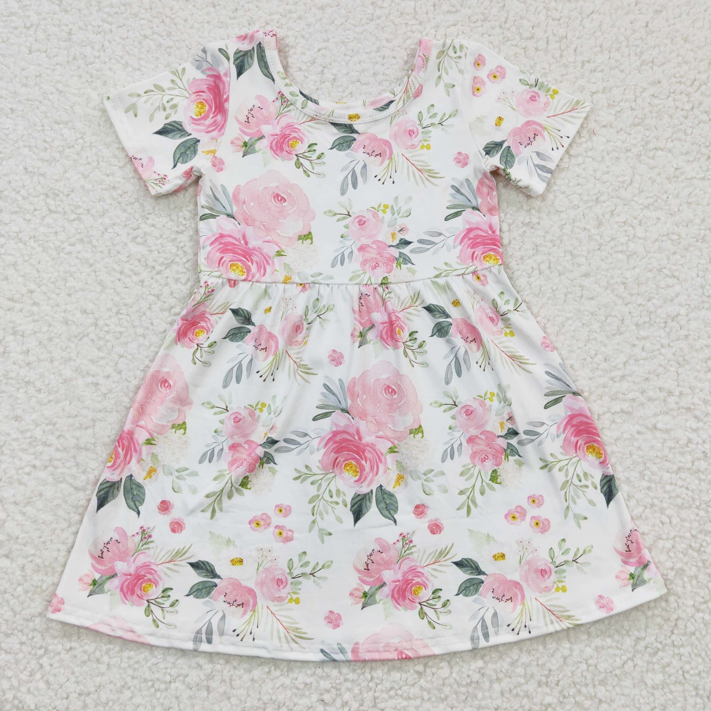 RTS NO MOQ ETA 5/7days Arrived GSD0274 Pink Flower Short Sleeve Dress