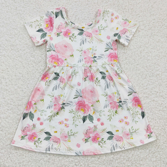 RTS NO MOQ ETA 5/7days Arrived GSD0274 Pink Flower Short Sleeve Dress