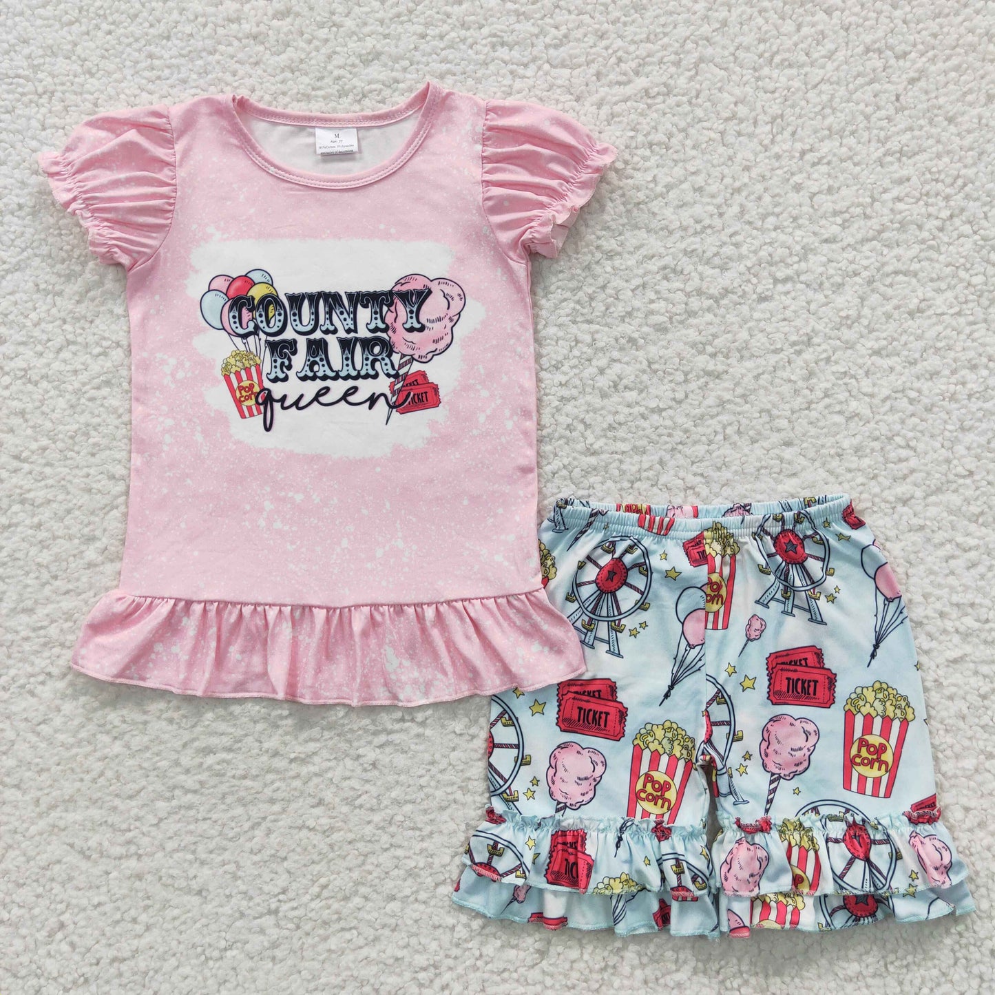 GSSO0260 COUNTY Popcorn Ferris Wheel Short Sleeve Shorts Set