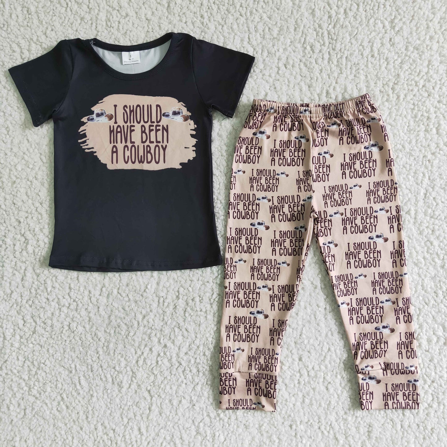 GSPO0051 cowboy black short sleeve brown pants outfits