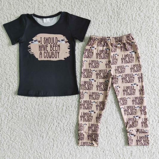 GSPO0051 cowboy black short sleeve brown pants outfits