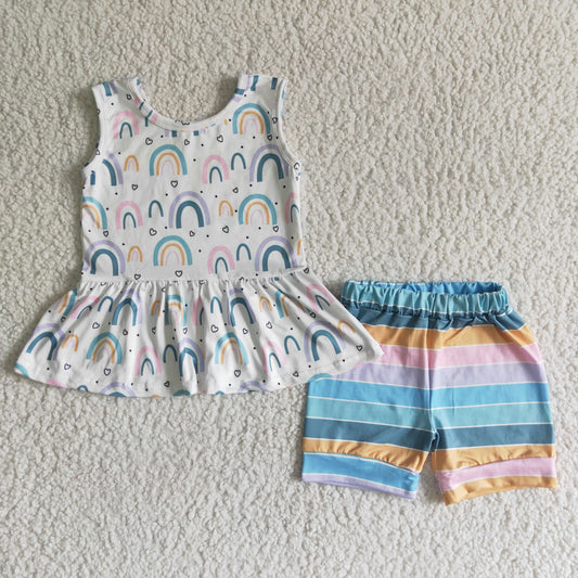 GSSO0011  White Tank Top Color Stripe Shorts Outfits