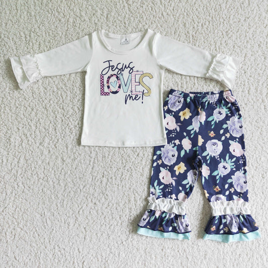RTS NO MOQ（In Stock ) 2 pcs long sleeve top with bell bottom pants girl's outfits