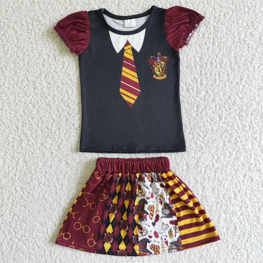 GSD0103 kids Halloween clothes ruffle sleeve top with skirt set