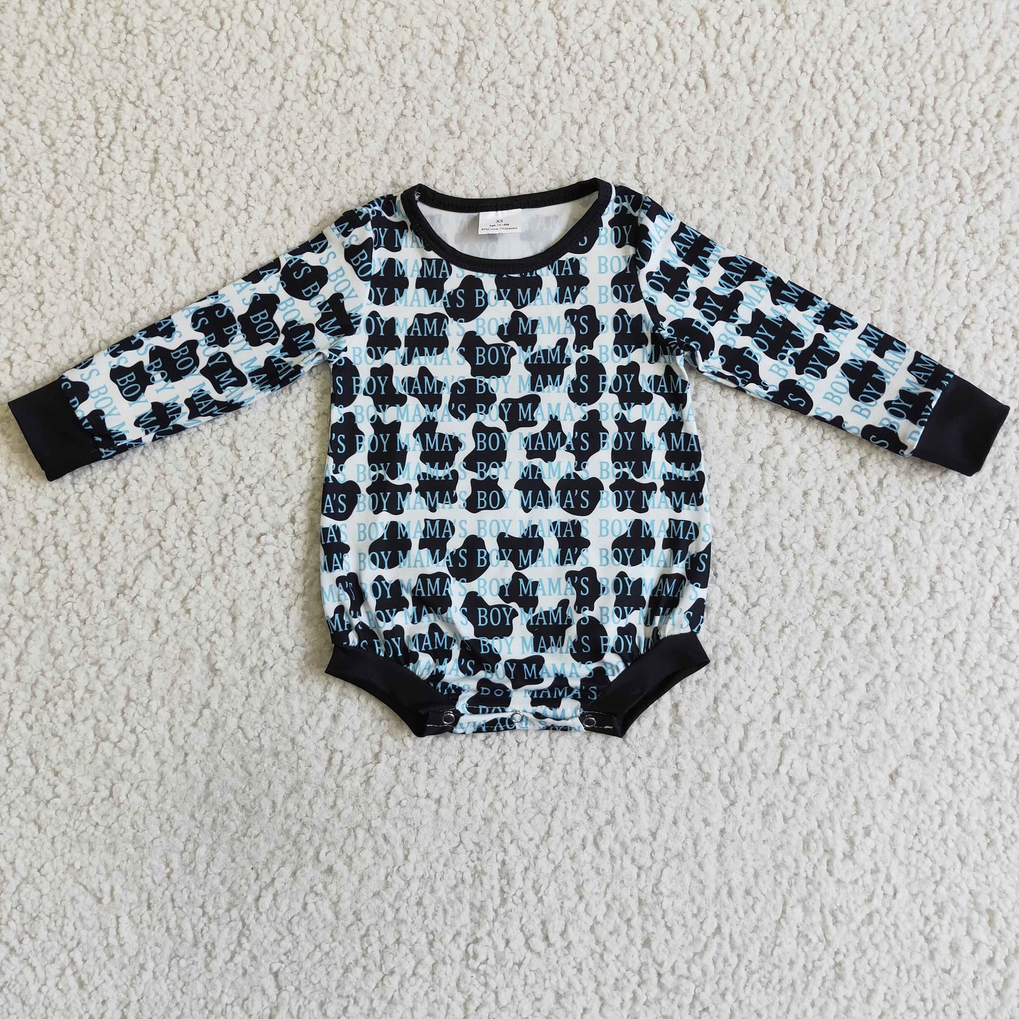 LR0039 baby clothing girls Mama's boy cow print long sleeve bodysuit boys romper
