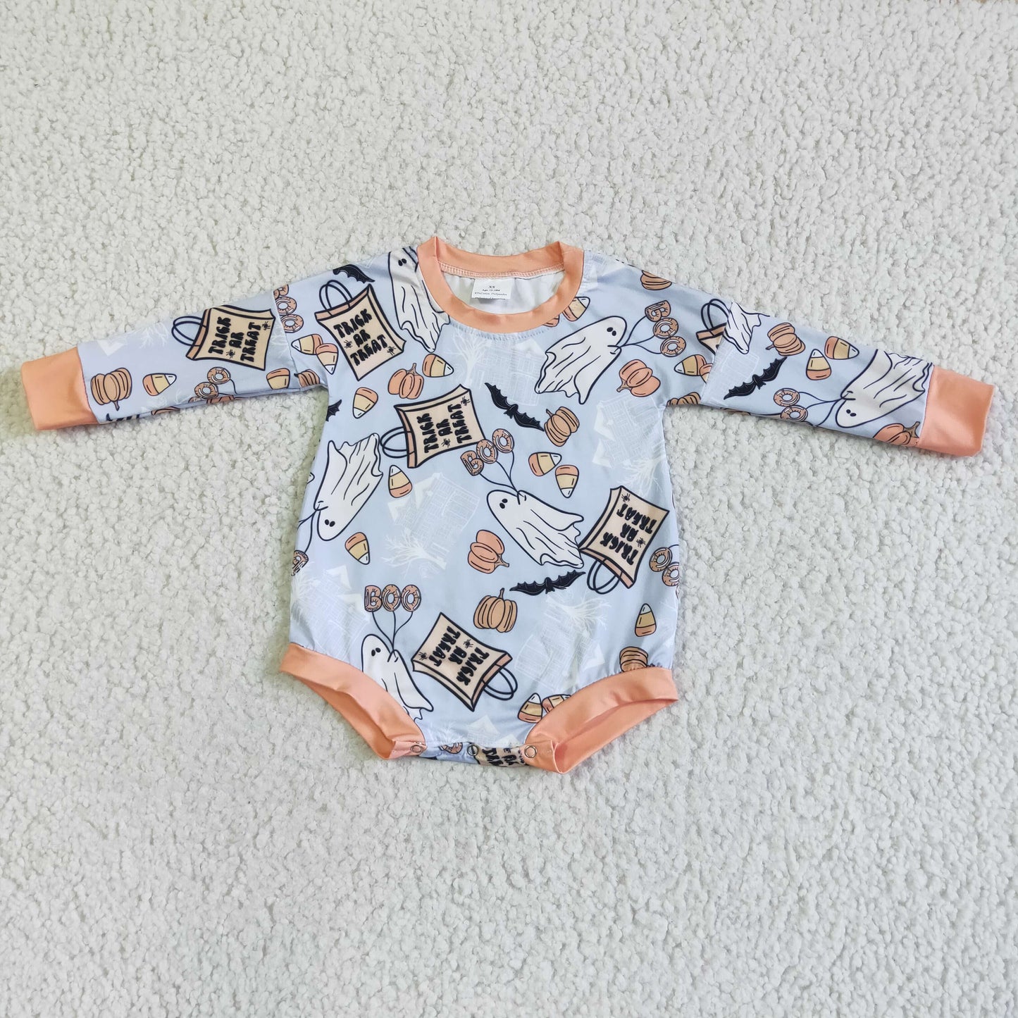 LR0027 baby clothing boys Ghost boo print long sleeve bodysuit Halloween romper