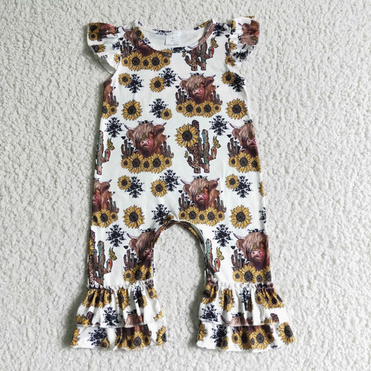 Girls flying sleeve romper cow print