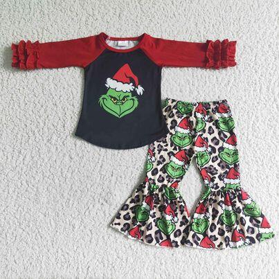 GLP0010 girls christmas outfit long sleeve and long pants print