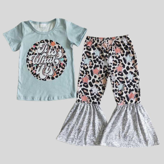 girls outfit short sleeve and long pants Leopard print