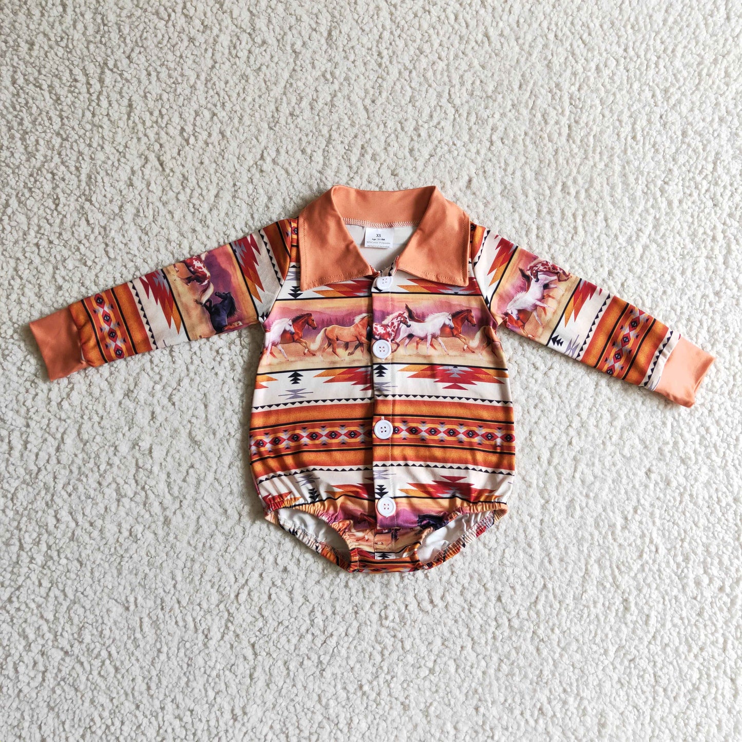 RTS NO MOQ（In Stock）LR0181 baby clothing horse print long sleeve bodysuit milk silk baby romper