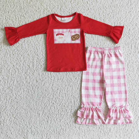 RTS NO MOQ GLP0285 girls Christmas outfit long sleeve and long pants print pajamas
