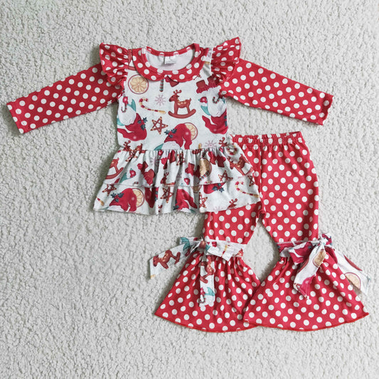 GLP0269 girls christmas outfit long sleeve and long pants print