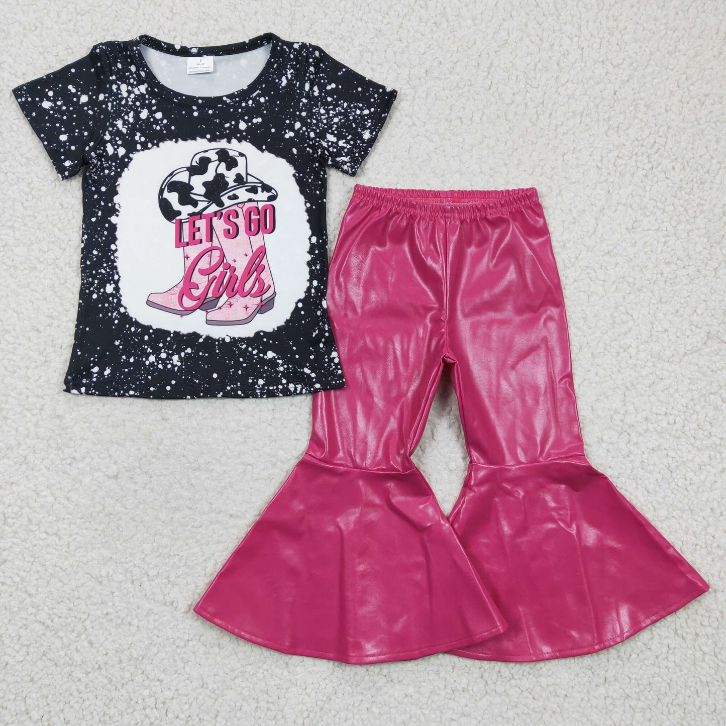 Girls short sleeve long leather pants
