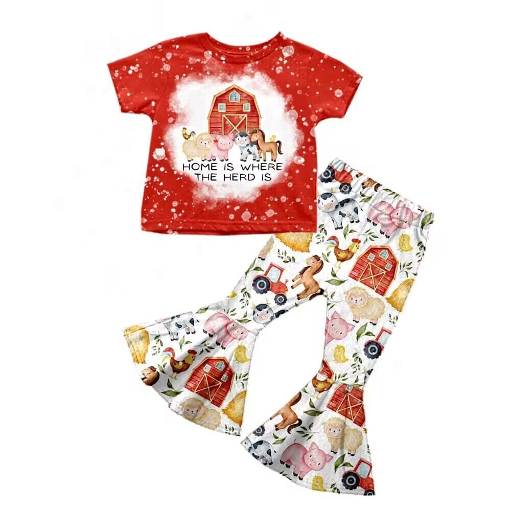 girls short sleeve long pants animals print