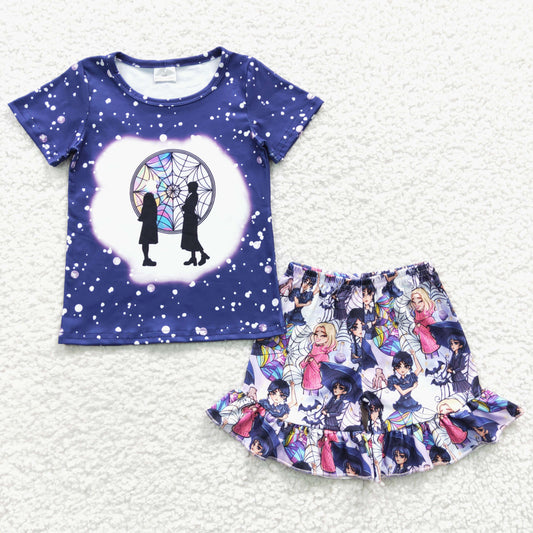 RTS NO MOQ GSSO0296 Girls Wednesday Short Sleeve Shorts Set