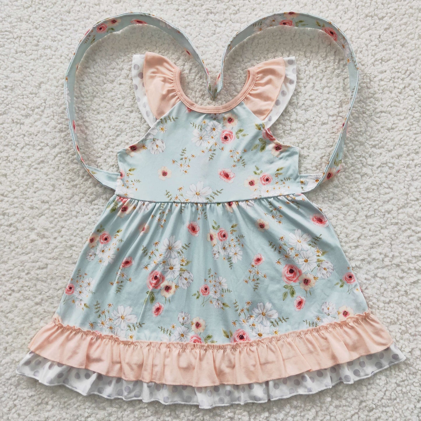 GSD0308 Pink Flower Green Flying Sleeve Dress
