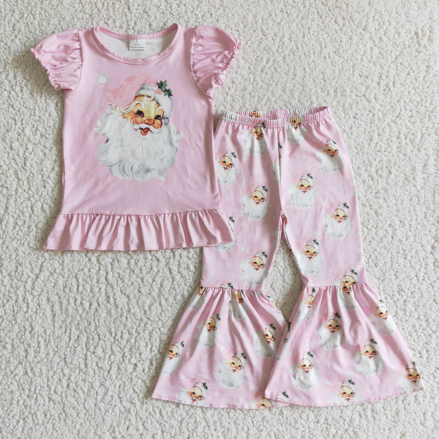 GSPO0202 Kids Christmas Clothing Girls Short Sleeve Top And Long Pants Santa Claus Print