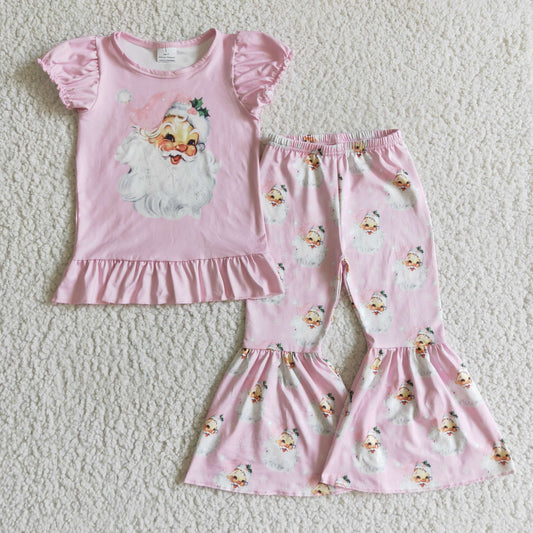 GSPO0202 Kids Christmas Clothing Girls Short Sleeve Top And Long Pants Santa Claus Print