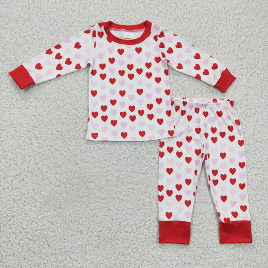 RTS NO MOQ（In Stock ) GLP0360 Girls Valentine's Day Heart Long Sleeve Pants Pajama Set