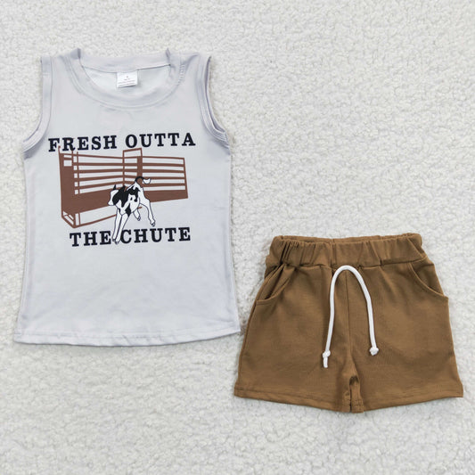 RTS NO MOQ BSSO0223 Boys FRESH Cow White Sleeveless Shorts Set