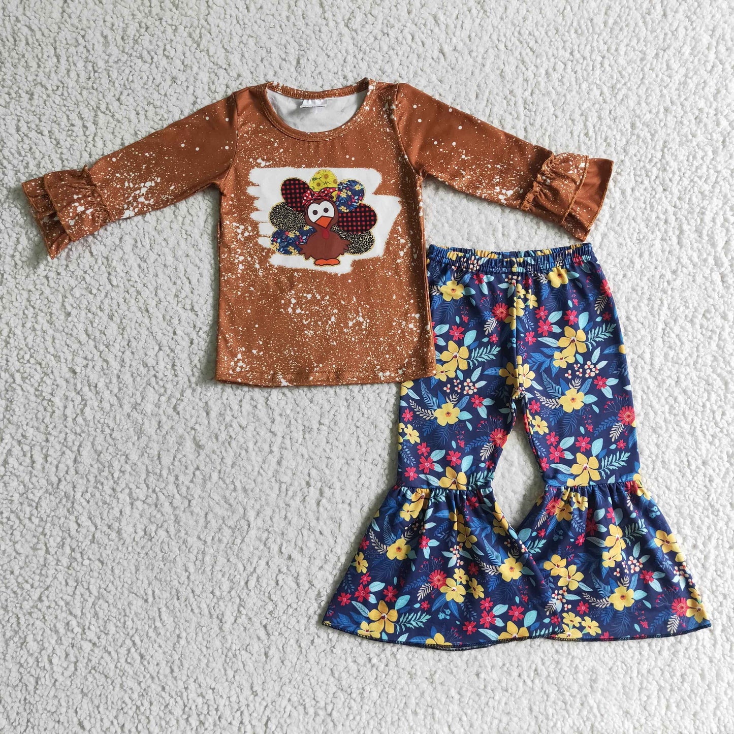 GLP0241 Girls Thanksgiving Clothing Turkey Long Sleeve Trousers outfits