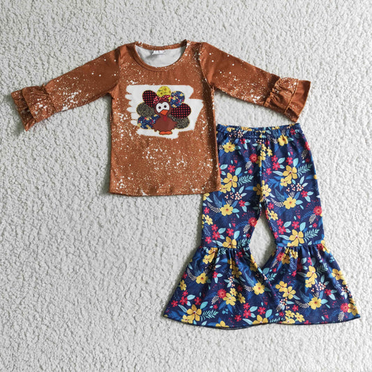 GLP0241 Girls Thanksgiving Clothing Turkey Long Sleeve Trousers outfits