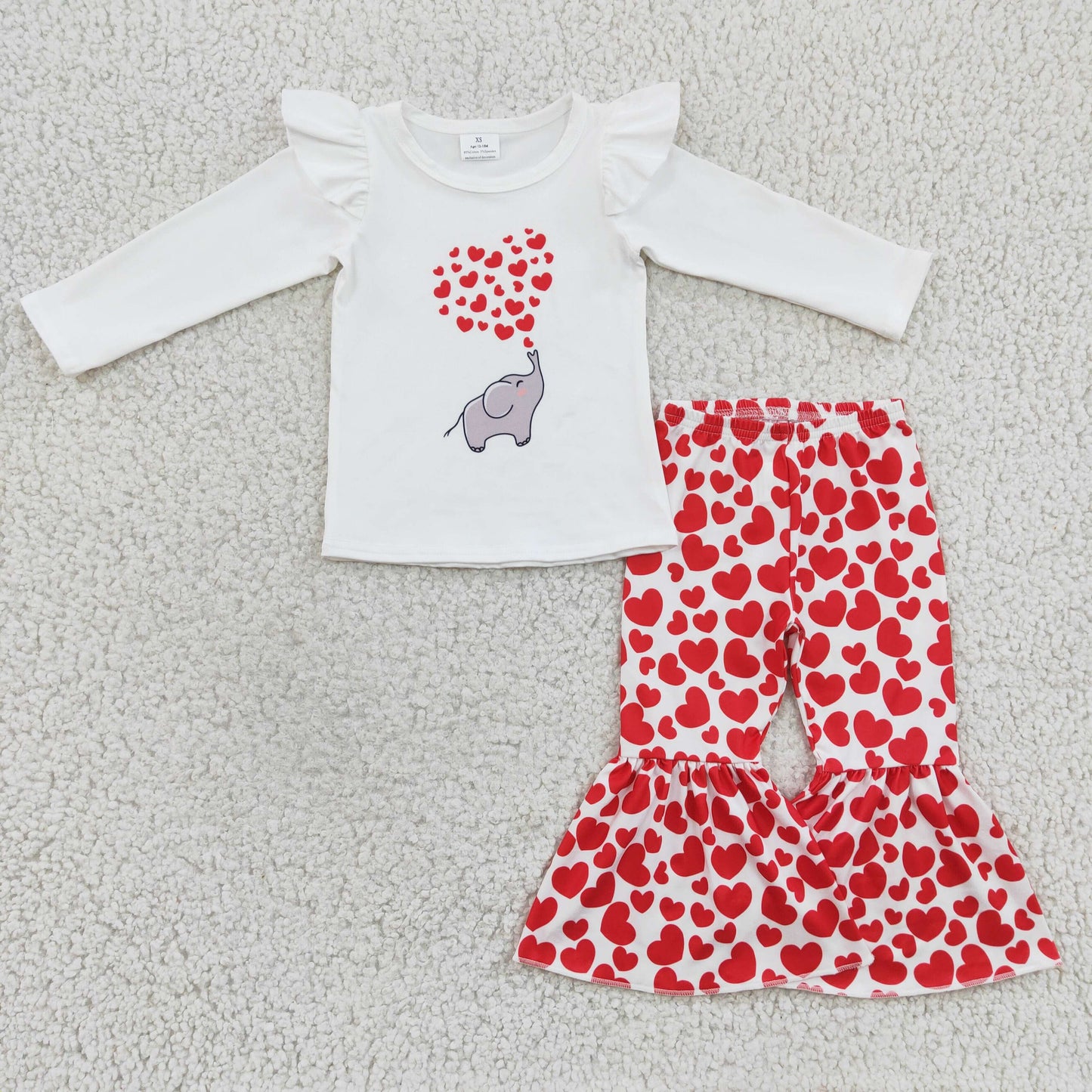 RTS NO MOQ（In Stock ) GLP0379 Valentine's Day Girl Love Elephant White Long-sleeved Trousers Suit