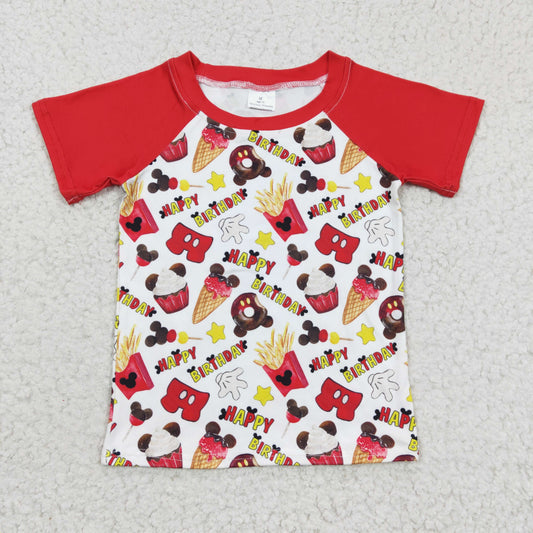 RTS NO MOQ（In Stock) BT0138 Boys happy birthday cake short sleeve top