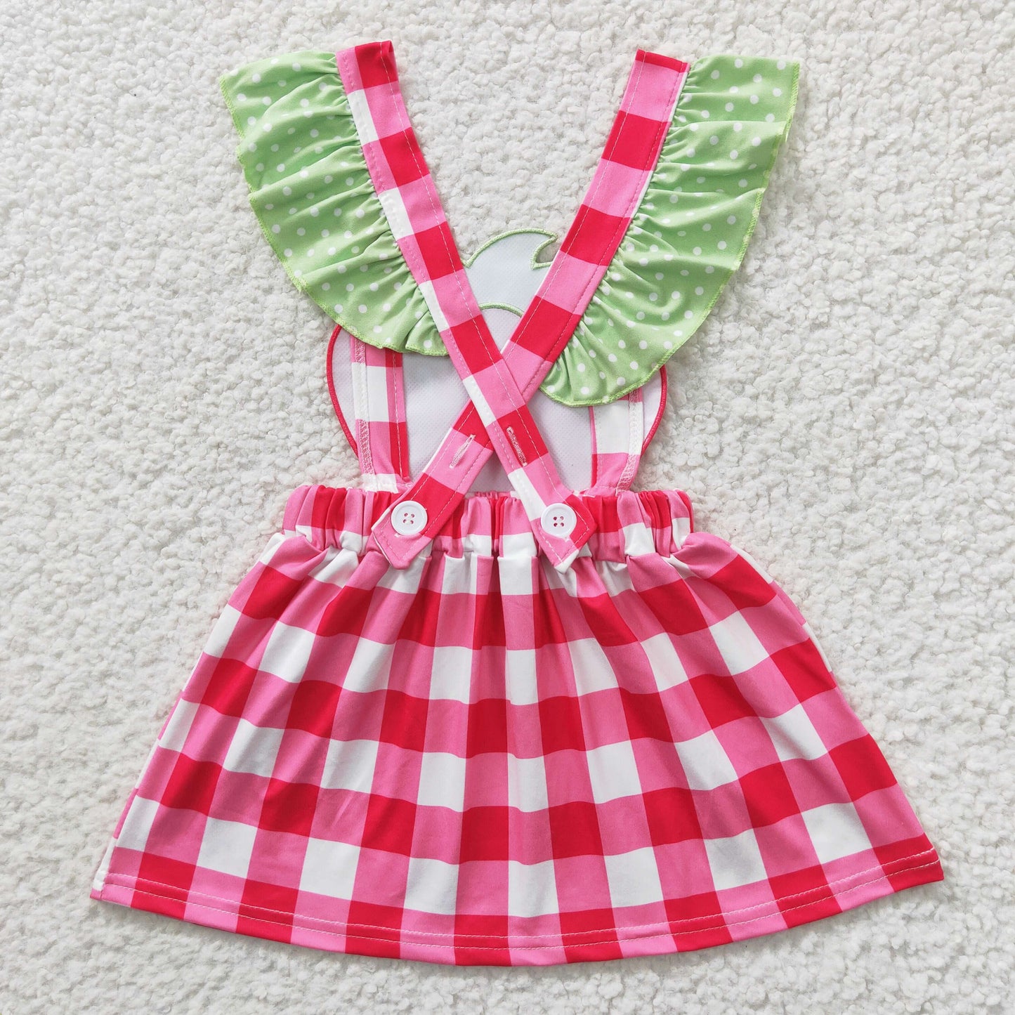RTS NO MOQ GSD0241  Girls strawberry red plaid vest dress