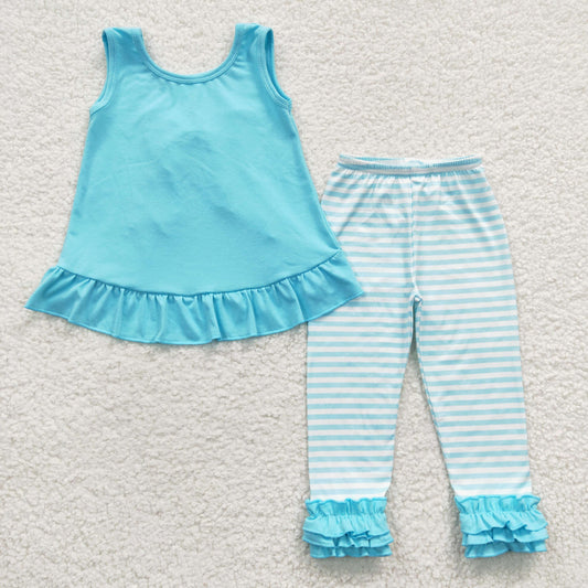GSPO0504 Girls Green Lace Striped Vest Trousers Set