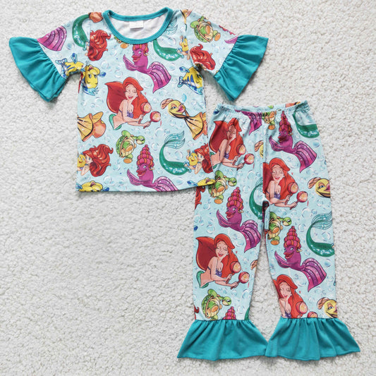 GSPO0315 Kids Clothing Girls Short Sleeve Top And Long Pants Pajamas sets