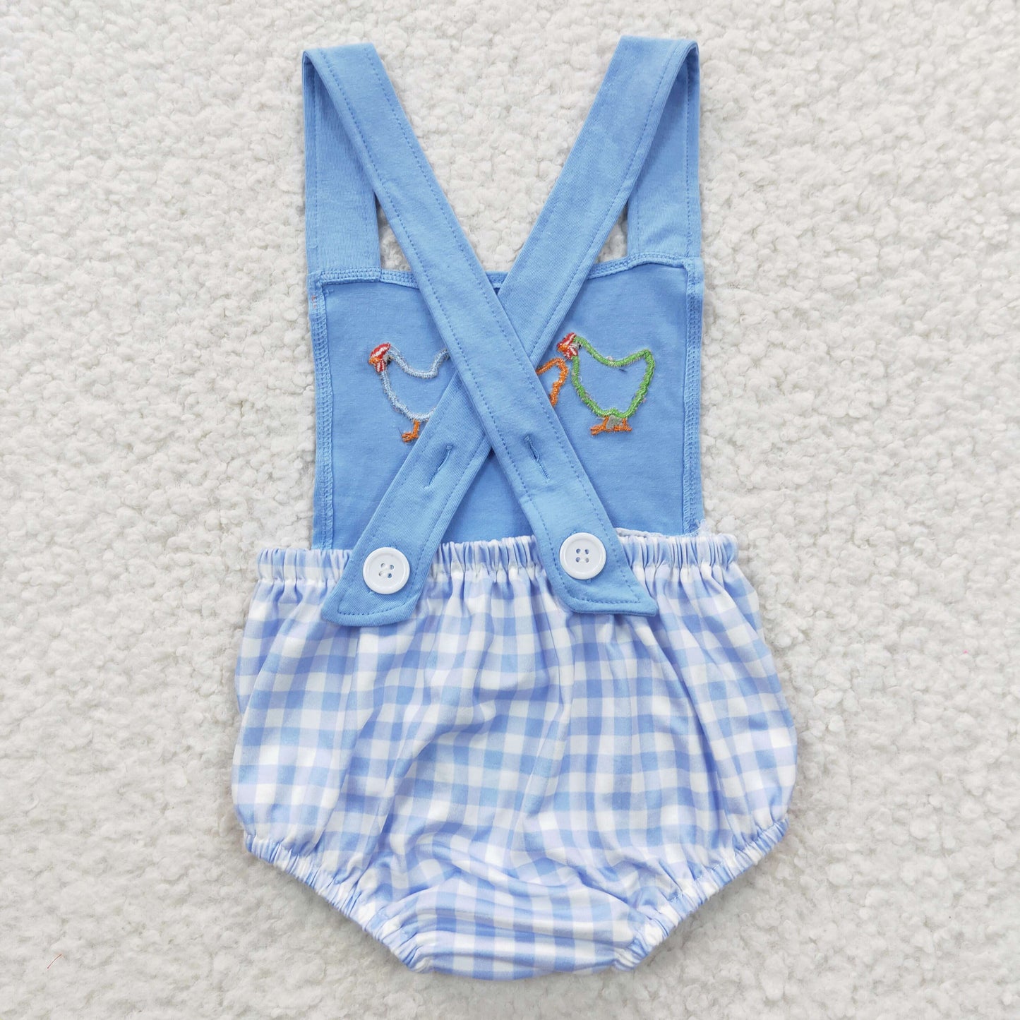 RTS NO MOQ（In Stock) Boys Embroidered Rooster Blue Plaid Tank Top Onesie