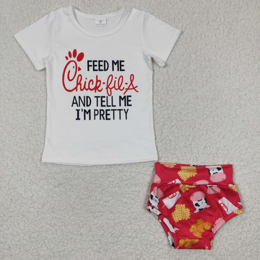 GBO0079 Girls FEED Cow Burger Short Sleeve Brief Set