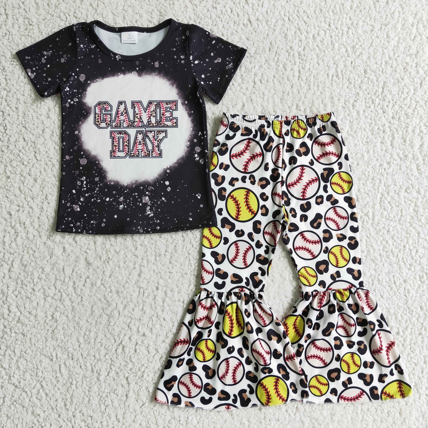 RTS NO MOQ GSPO0214 Kids Clothing Girls Short Sleeve Top And Long Pants Baseball Print