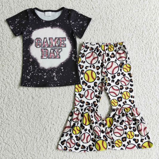 RTS NO MOQ GSPO0214 Kids Clothing Girls Short Sleeve Top And Long Pants Baseball Print