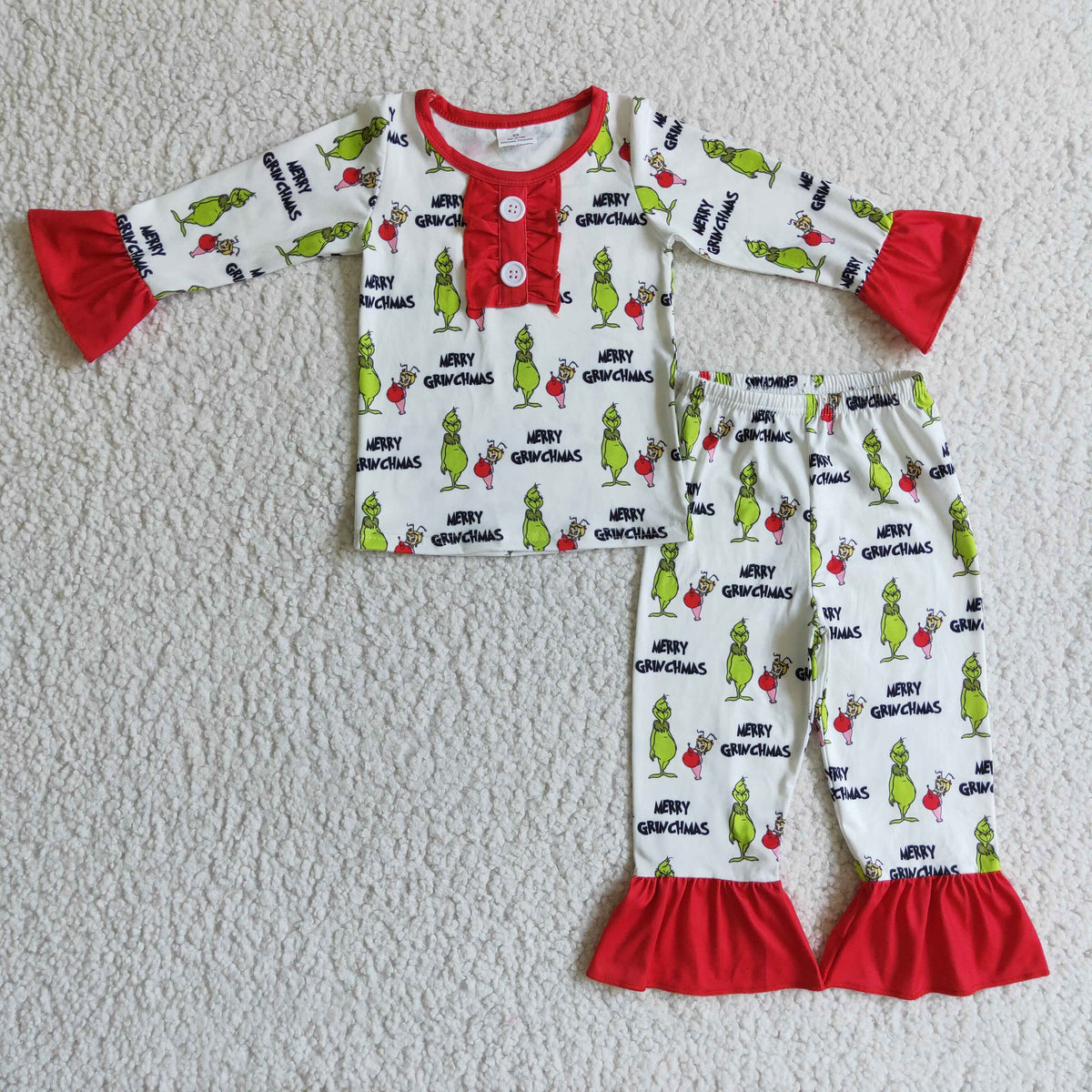 RTS NO MOQ ETA 5/7days Arrived GLP0133 girls Christmas outfit long sleeve and long pants print pajamas